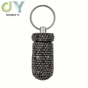 Mini Blingbling portapillole scatola portaoggetti per medicinali flacone Organizer con portachiavi portapillole portatile in metallo con strass per i viaggi