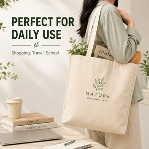 Custom Printed Cotton <b>Canvas</b> Shopper <b>Bag</b> with Reinforced Handles Snap Closure and Multiple Size Options - Product Image 3