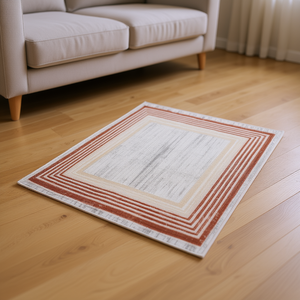 Alfombra de Área Rectangular MARFI 2x3, Color Marrón con Borde Marfil, Antideslizante, para Sala de Estar, Oficina en Casa, Elegante y Resistente a las Manchas - Product Image 2