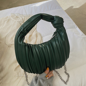 Bolso de mano pequeño de PU plisado para mujer, estilo retro, versátil, suave, con nudo, para otoño/invierno, con cierre de cremallera, poliéster - Product Image 3