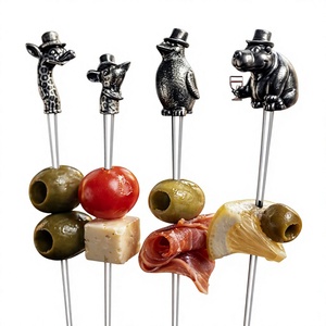 Palillos de Cóctel de Metal Vintage con Forma de Animales y Sombreros de Copa para Aperitivos, Herramientas de Bar, Brochetas Decorativas Reutilizables - Product Image 1