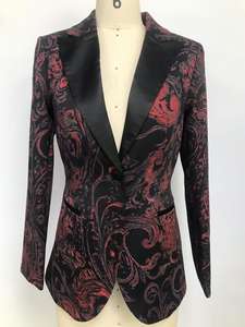 Cappotto da <span class=keywords><strong>Donna</strong></span> <span class=keywords><strong>in</strong></span> <span class=keywords><strong>Velluto</strong></span> Jacquard Viola-Nero Stile Retrò Autunnale Elegante con Motivo Barocco Imbottito Design Esclusivo con Bottoni - Product Image 2