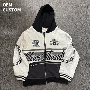 Sudadera con capucha para hombre de estilo urbano, extragrande, con cremallera, de 400 GSM, de alto gramaje, con apliques de pedrería y bordados, personalizada OEM - Product Image 1