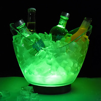 Seau à glace en acrylique transparent de 4 L pour service de bouteilles de vin en restaurant, avec lumières colorées, LOGO personnalisé, seau à glace LED