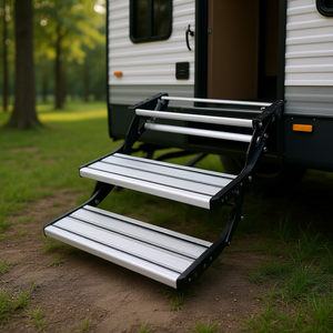 Escalier de camping-car en alliage d'aluminium à 2 marches, rétractable, manuel, pliable, capacité de 440 lb, antidérapant, montage latéral pour camping-car - Product Image 2