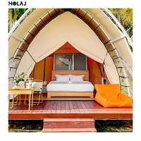 Tente de glamping spacieuse en toile Oxford, forme arche personnalisée, pour fermes périurbaines, séjours à la campagne et retraite sur pelouse