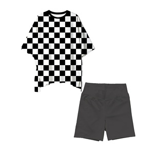 Custom Checkered Prints Womens Bamboo Oversized <strong>Lounge</strong> <strong>Set</strong> <strong>Plus</strong> <strong>Size</strong> Workout Sweatsuits T-Shirt with Biker Shorts Outfits <strong>Sets</strong> - Product Image 2