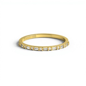 Bague demi-éternité en or 18 carats plaqué or, sertie de diamants baguette et ronds alternés, délicate et empilable, pour femme, bijoux fins - Product Image 1