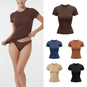 T-shirt Wanbao pour femme, coupe ajustée, col rond, manches courtes, décontracté, écologique, respirant, séchage rapide, anti-boulochage, polyamide et élasthanne - Product Image 1