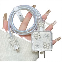 Étui souple en TPU à paillettes motif papillon et fleur pour iPhone, câble de données USB transparent à charge rapide 20W, étui de protection et organisateur de câbles