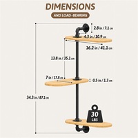 Support mural pour plantes à 3 niveaux, étagère rotative en bambou, support d'angle en métal noir pour pots de fleurs, présentoir d'intérieur