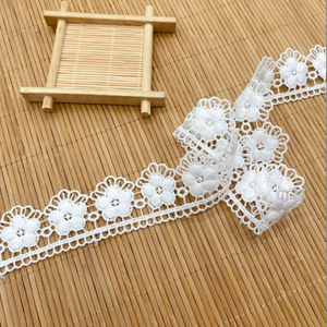 Прямые продажи с фабрики, Водорастворимая кружевная ткань в швейцарском стиле с одним боковым штрих-кодом, простое цветочное кружево для свадебных платьев, полое - Product Image 2