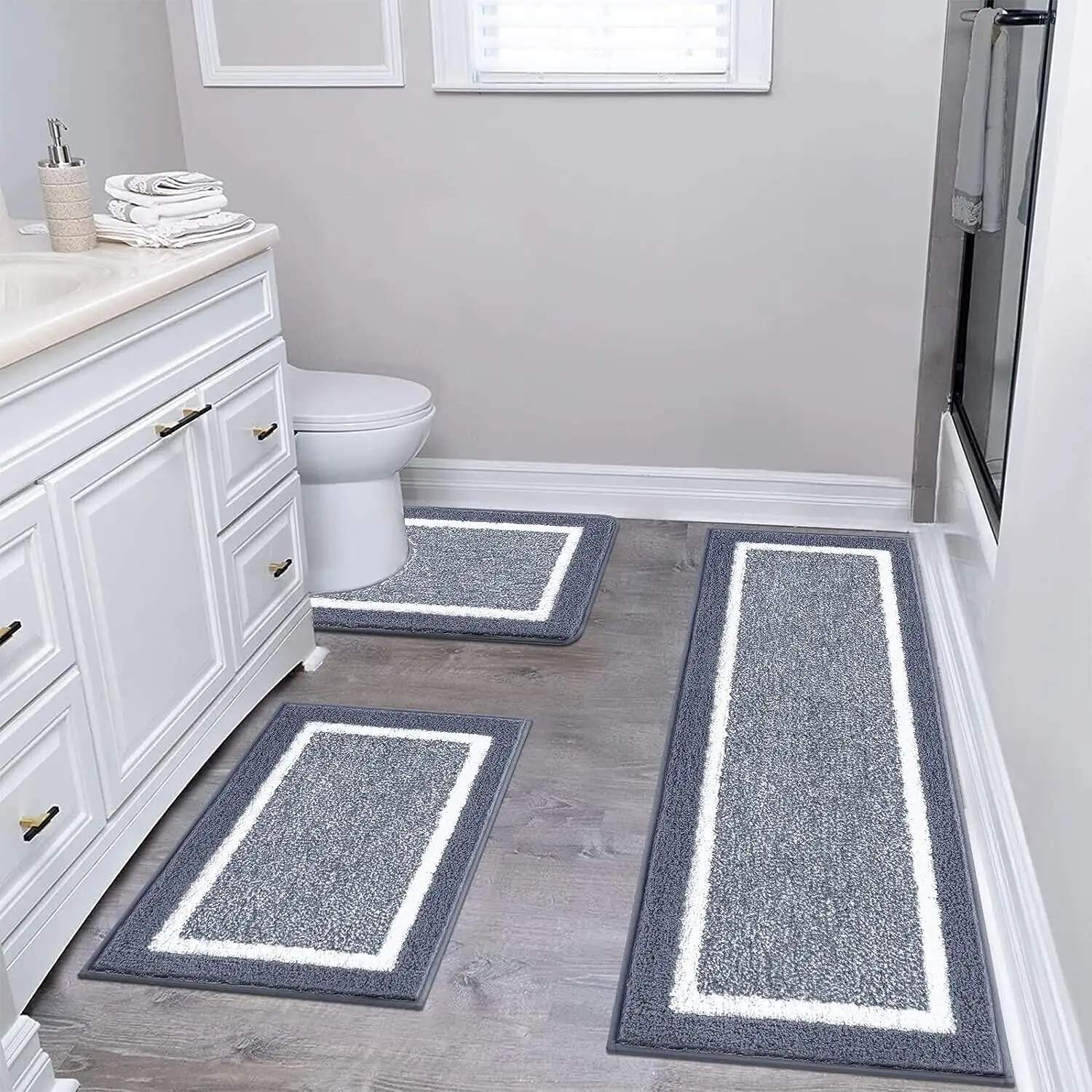 Alfombrillas de baño antideslizantes, peluda alfombrilla de baño rectangular nueva, alfombrillas absorbentes de baño de agua, Juego de 3 piezas