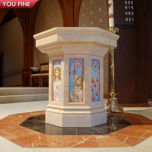 Fuente de bautismo religioso cristiano de mármol Real tallada a mano al por mayor de YOUFINE para instalación de arte sagrado interior de Iglesia - Product Image 6