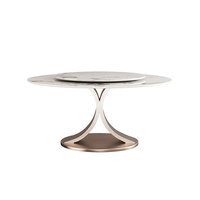 Table à Manger Ronde de Luxe avec Plateau en Pierre Frittée et Piétement en Acier Inoxydable, et 6 Chaises pour Salon