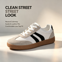 Baskets rétro pour femmes, tige mixte, coupe basse, à lacets, semelle en caoutchouc, style urbain classique vintage, chaussures de marche décontractées