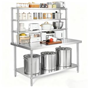 Station de travail en acier inoxydable pour cuisines, supermarchés, épiceries avec étagère supérieure, fabrication de cuisine commerciale - Product Image 1