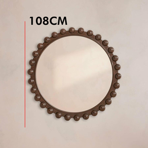 Decorative Bobble Frame Solid Dark <strong>Oak</strong> Wood <strong>Round</strong> <strong>Mirror</strong> for the Wall - Product Image 4