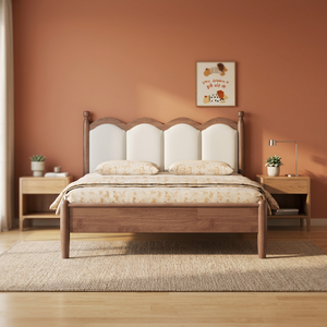 Nordic Solid <b>Wood</b> Bed With Soft Upholstered <b>Headboard</b> Scandinavian Minimalist King Queen <b>Double</b> Bed - Product Image 3