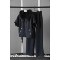 Ensemble de survêtement en tricot de luxe à deux pièces, pantalon long et doux, col en vraie fourrure de renard, pull et pantalon en laine mélangée pour femmes, sur mesure