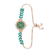 Nouvelle montre élégante et écologique pour femme, bracelet délicat à motif de feuilles de 28 mm, accents de diamants, bracelet réglable, quartz