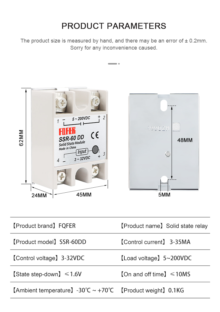 Keenso SSR-60DD Halbleiterrelais – 3-32V DC Steuerung, 5-110V DC / 60A Last, DC-DC, Für Automatisierung & Maschinen