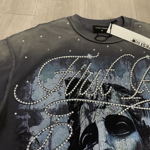 FIRST ROW Nuova T-shirt Trendy <span class=keywords><strong>di</strong></span> <span class=keywords><strong>Marca</strong></span> Americana con Stampa Diretta a Spruzzo Bianco Traspirante con Diamanti a Maniche Corte - Product Image 4