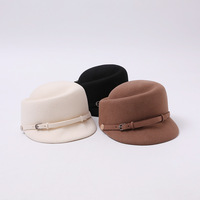 Casquette d'équitation en laine pour femme avec boucle métallique de style français, élégante, polyvalente, pour l'automne et l'hiver, chapeau formel