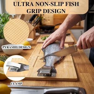 Tabla de madera plegable para limpiar y cortar pescado, tabla multiusos para desescamar y preparar pescado de mar, tabla de madera para limpiar y cortar pescado. - Product Image 3