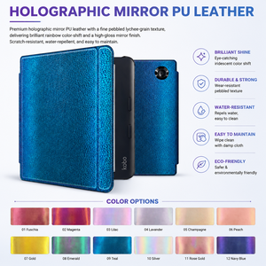 Étui en cuir PU effet miroir holographique pour <span class=keywords><strong>Kobo</strong></span> <span class=keywords><strong>Libra</strong></span> Colour/ Clara Colour / BW Slim, couverture à changement de couleur, impression personnalisée, fabrication OEM - Product Image 2