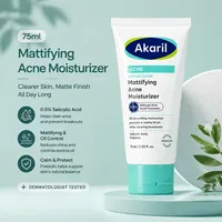 Akaril 75ml Hydratant Matifiant Anti-Acné à 0,5% d'Acide Salicylique, Absorbe l'Excès de Sébum, Fini Mat, Élimine les Imperfections, Peau Nette et Saine