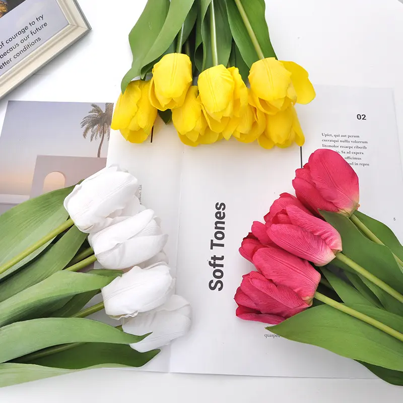 Grosir bunga tulip putih buatan bunga sentuhan asli Tulip untuk buket vas Dekorasi rangkaian bunga