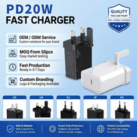 Chargeur mural USB-C PD20W d'origine, charge rapide super rapide 20 watts, chargeur type C, charge rapide, prise UK, Gan pour iPhone mobile