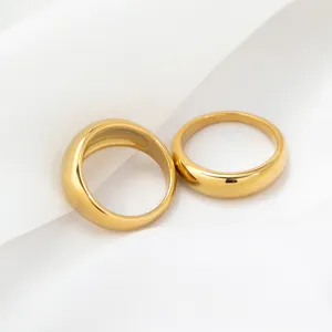 Classic Couple 18K Gold Plated Statement Rings Waterproof Jewelry Minimalist Chunky Stainless Steel Dome Ring For Women