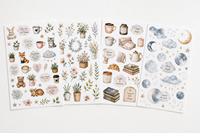 Lot de 30 autocollants en vinyle imperméables sur le thème de la peinture aquarelle Cottagecore, avec animaux, citations et motifs botaniques, personnalisables OEM, MOQ 50