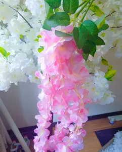 O-X437 Wholesale Hanging Wisteria Flowers White Pink Silk Wisteria Artificial Flower For Wedding Arch Decoration