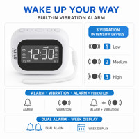 Moderner FM-Radio Wecker mit Uhr, Nachttischlampe, Ladegerät, Vibration, Digitalanzeige, Kabellos, Batteriebetrieben für Tiefschläfer