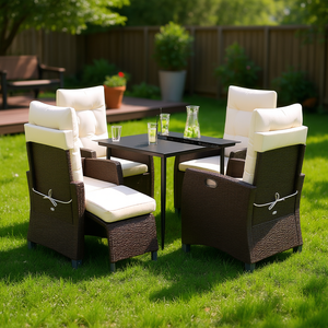 <b>Adjustable</b> Brown Pe Rattan Garden Dining Set With <b>Footrests</b> 4 Seater Outdoor Furniture Contemporary Style - Product Image 2