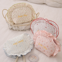Pochette de maquillage en coton matelassé à fleurs pour femmes et filles, pour les voyages et l'usage quotidien, avec fermeture éclair à volants, dentelle en feuille de lotus