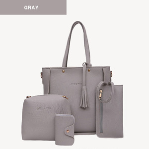 4 buah setelan kulit wanita penjualan terbaik tren Lychee tas kurir selempang 4 potong Set tas tangan PU tunggal wanita - Product Image 1