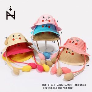 Cappello di paglia con airbag e faccina sorridente a pois stile cartone animato - Product Image 3