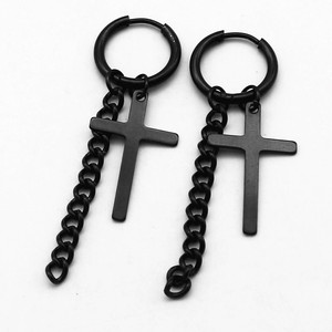 yunnique Hoop Earrings Cross <b>Titanium</b> Steel Black <b>Chain</b> Dangle Fashion Jewelry Gift - Product Image 5