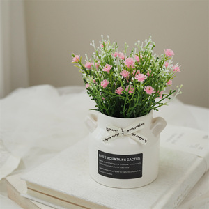 Gypsophila Artificial Mini Potted <b>Plant</b> Milk Bottle Ceramic Pot Set Fake Flower Ornament For Home Desktop Art Craft Decor - Product Image 4