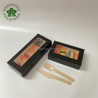 Boîte à sushi jetable biodégradable noire personnalisée avec fenêtre