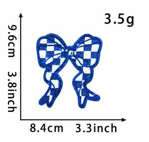 Patch thermocollant brodé à motif damier avec bord pailleté et nœud en ruban, lumineux, pour la décoration de chapeaux et de sweats à capuche - Product Image 6