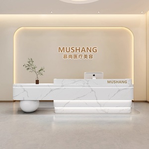 Venta caliente Hotel Diseño moderno Mostrador de salón de belleza de madera Mostrador de recepción de <span class=keywords><strong>oficina</strong></span> blanco - Product Image 2