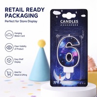 Bougies d'anniversaire en gros chiffres galactiques 0-9, ensemble complet avec base robuste, pour magasin d'articles de fête
