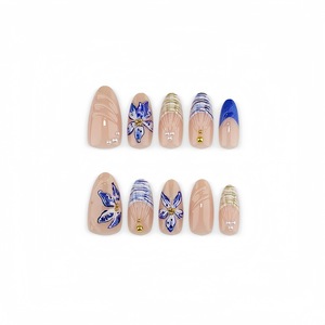 30 faux ongles amande vintage français bleus et blancs à fleurs, amovibles, à presser, pour la maison, le salon, et les fournitures de manucure DIY - Product Image 5