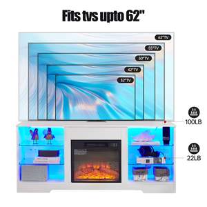 DB Electric Fireplace <b>TV</b> <b>Stand</b> With LED Lights, Glass Shelves, USB Outlet, 3D Effect, Modern Design For 50-54 In <b>TVs</b> - Product Image 5