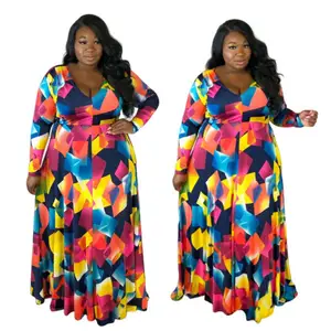 Hot Koop Lente Herfst Vrouwen Kleding Plus Size Jurken Bloemen Jurk